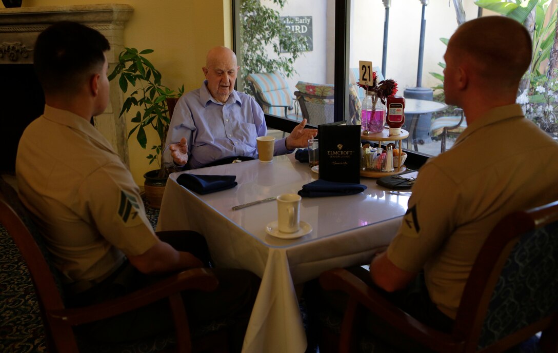 CAMP PENDLETON, Calif. -- Marines from Camp Pendleton’s Single Marine Program visit residents of the Rancho Vista Retirement Home, April 12, 2016.SMP is a program designed to enhance the quality of life of single Marines and Sailors by providing the opportunities for recreation, community involvement and social functions. (Marine Corps Photo by Lance Cpl. Emmanuel Necoechea/Released)