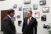 Mr. Luis Felipe Puente (right), Mexico's National Coordinator for Civil Protection, visited the 9-11 Memorial at NORAD and USNORTHCOM with Mr.
Randel Zeller (left), Director of NORAD and USNORTHCOM Interagency Directorate, during his visit April 13, 2016. Mr. Puente's visit was an exchange of information on disaster response and preparation. 
