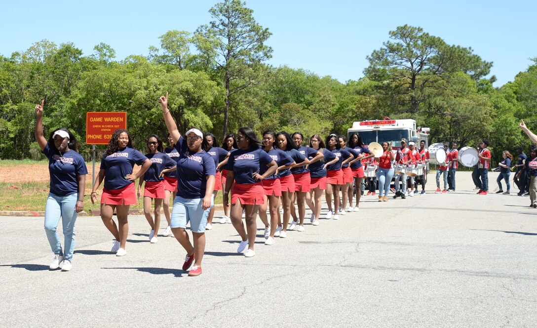 Westover High School's, Albany, Ga., band leads a parade in the "Month of the Military Child" event at Marine Corps Logistics Base Albany, April 8. Officials, base personnel and parents joined the nation in celebration of the annual event to recognize the many sacrifices made by the military’s littlest warfighters, the children. A proclamation signing preceded the parade, which commenced at the installation’s Child Development Center and ended with a reception at Covella Pond.