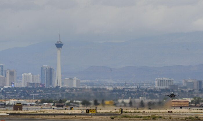 Col. Aaron Steffens, 57th Wing vice commander, takes off in an F-16 Fighting Falcon during his fini flight at Nellis Air Force Base, Nev., April 8, 2016. Steffens is responsible for 39 squadrons at 12 installations comprising the Air Force's most diverse flying wing, operating more than 130 aircraft. (U.S. Air Force photo by Airman 1st Class Kevin Tanenbaum)