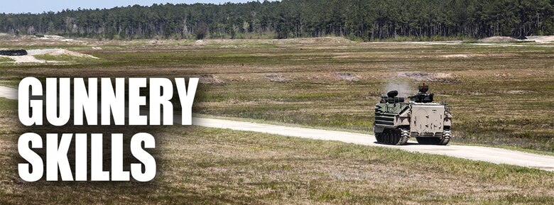 Marines with Alpha Company, 2nd Assault Amphibian Battalion fire on targets with their amphibious assault vehicle during a gunnery skills exercise at Camp Lejeune, N.C., April 13, 2016. Marines utilized the AAV’s .50 caliber machine gun and Mk-19 40mm grenade launcher to engage targets at distances between 400 and 2000 meters. (U.S. Marine Corps photo illustration by Cpl. Paul S. Martinez/Released)