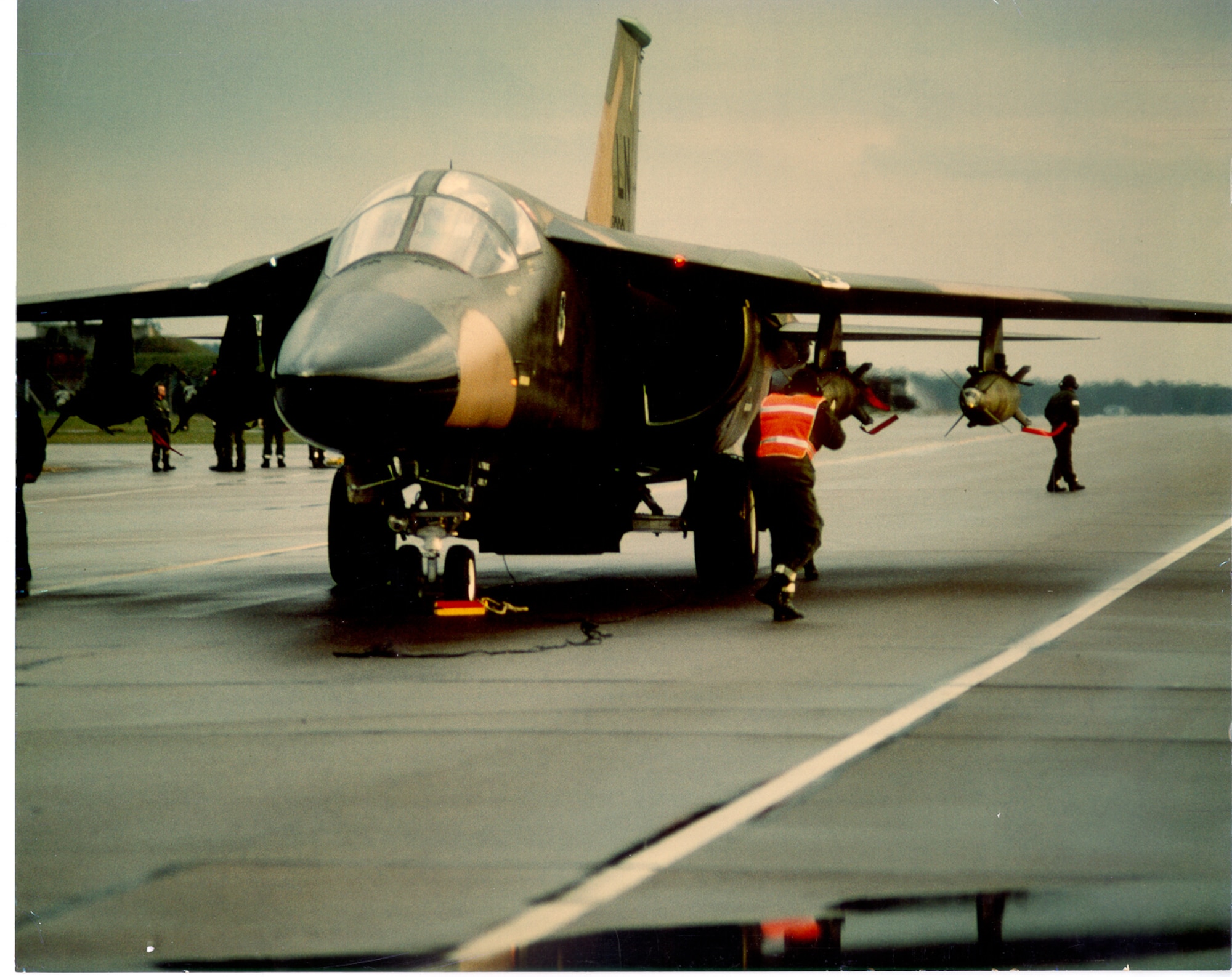 An F-111F Aardvark from the 495th Tactical Fighter Squadron prepares to launch in support of Operation El Dorado Canyon at Royal Air Force Lakenheath, England, April 14, 1986. The operation was the conclusion of extensive joint service and multinational military cooperation designed to ensure the complete and total destruction of terrorist training camps linked to the attack in the African nation of Libya. (Courtesy photo)