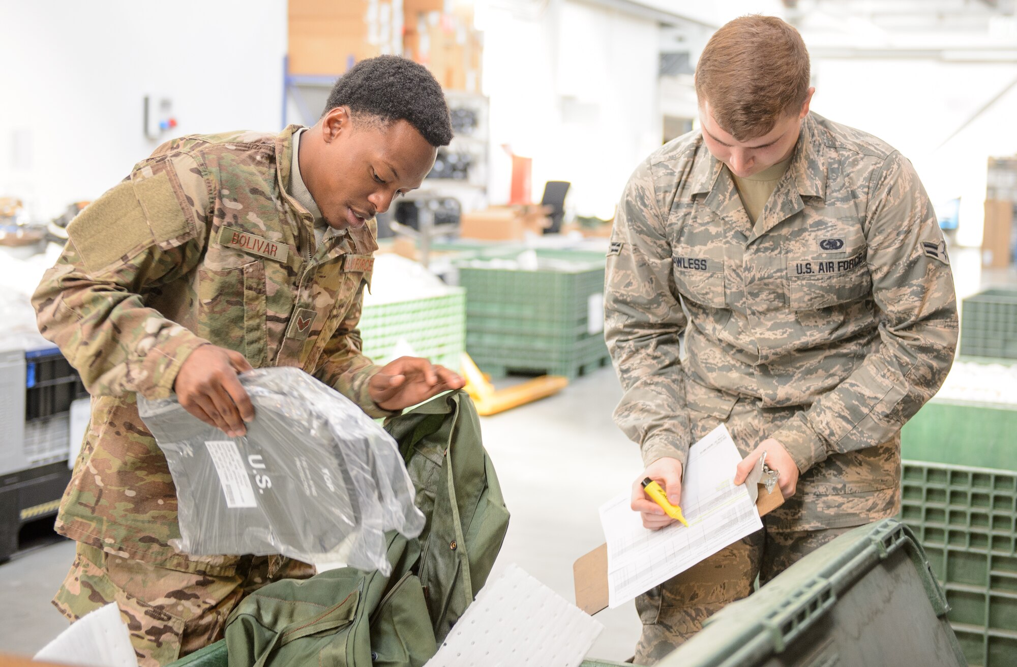 Senior Airman Greguy Bolivar, 435th Contingency Response Squadron obtains equipment from the 86th Logistic Readiness Squadron at Ramstein Air Base, Germany, April 11, 2016. Airmen from Ramstein deploy regularly and require a variety of equipment to ensure their safety provided by the 86th LRS. (U.S. Air Force photo/Staff Sgt. Armando A. Schwier-Morales)