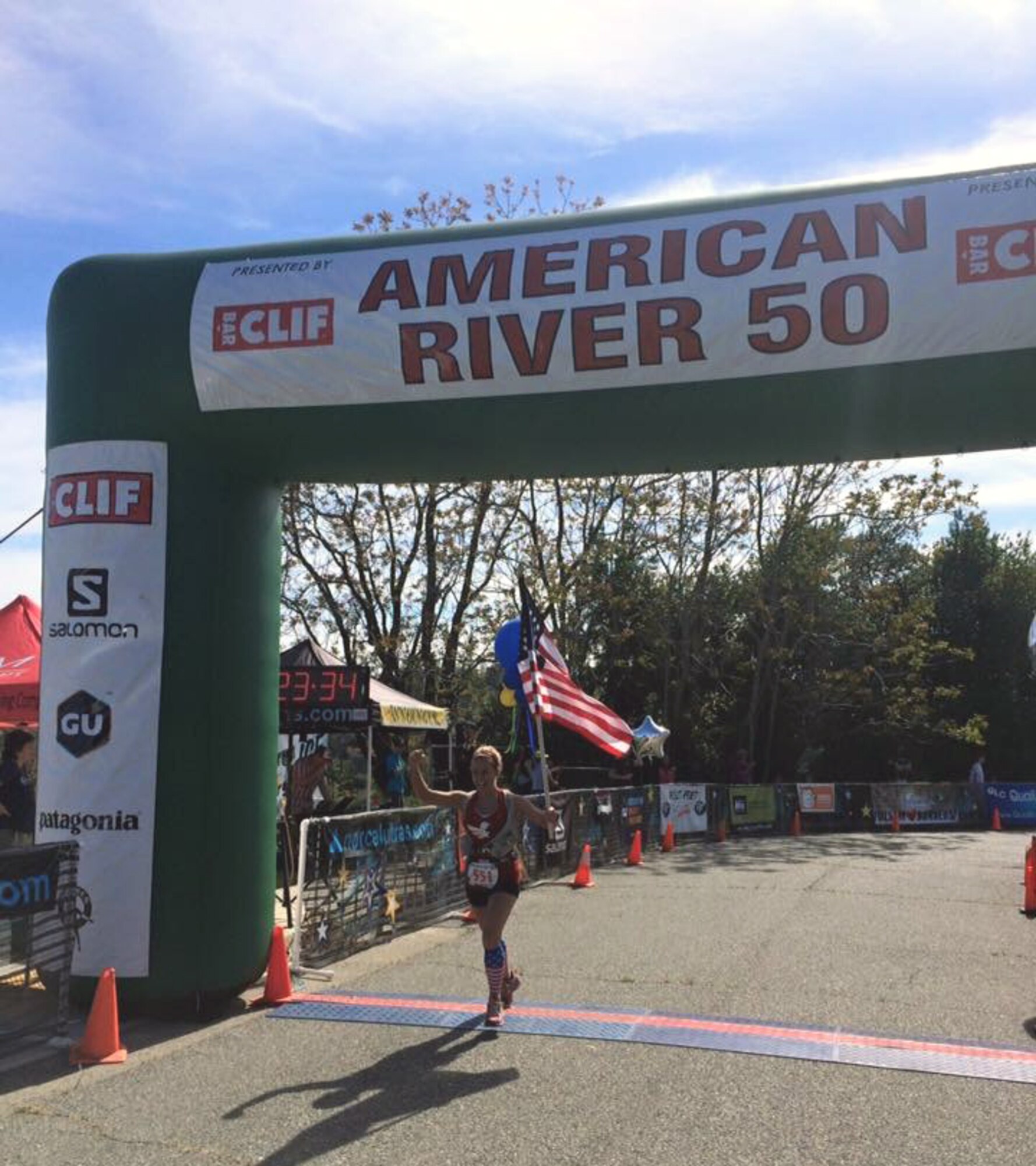 Master Sgt. Krystalore Stegner, the recruiting and rentention manger for the 107th Airlift Wing at Niagara Falls Air Reserve Station, N.Y., competes in her first 50 mile ultra-marathon at Folsom Lake, California, April 2, 2016. Out of 65 international applicants, Stegner was chosen as one of two people to receive training from champion ultra-marathon runners for six months leading up to the race, which is featured as part of the Becoming Ultra Project. (Photos courtesy of Master Sgt. Krystalore Stegner)