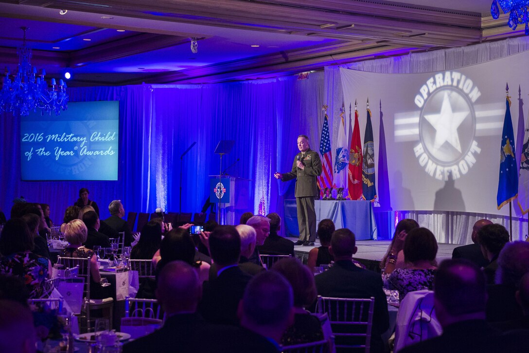 Marine Corps Gen. Joe Dunford, chairman of the Joint Chiefs of Staff, speaks during the Military Child of the Year Awards Gala in Arlington, Va., April 14, 2016. DoD photo by Army Staff Sgt. Sean K. Harp