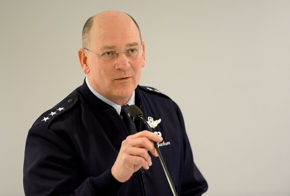 Lt. Gen. James F. Jackson, the Air Force Reserve chief and commander of Air Force Reserve Command, talks to attendees during a celebration marking the Reserve's 68th birthday April 14, 2016, in the Pentagon. (U.S. Air Force photo/Scott M. Ash)