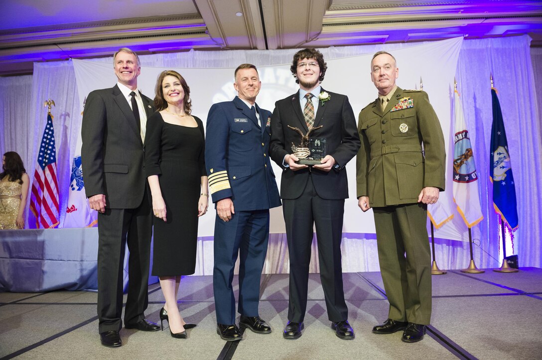 Keegan Fike, 17, poses for a photograph after receiving a Military Child of the Year Award during a gala in Arlington, Va., April 14, 2016. DoD photo by Army Staff Sgt. Sean K. Harp