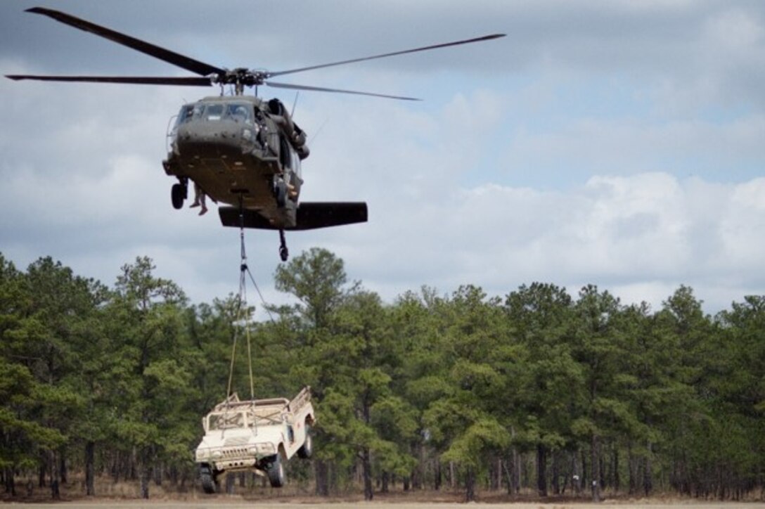 Flight crew from 5-159th General Services Aviation Battalion (GSAB) provided slingload hook-up training with Soldiers from the 230th Brigade Support Battalion of the North Carolina Army National Guard, March 10. 5-159th GSAB direct reporting unit to the 11th Theater Aviation Command. The 11th Theater Aviation Command (TAC) is the only aviation command in the Army Reserve. (Courtesy Photo)