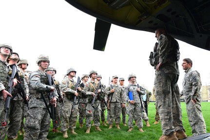 A flight Crew from Bravo Company 5-159th General Services Aviation Battalion (GSAB) supported cadets from the Virginia Military Institute during their Field Training Exercise (FTX), April 1. 5-159th GSAB direct reporting unit to the 11th Theater Aviation Command. The 11th Theater Aviation Command (TAC) is the only aviation command in the Army Reserve. (Courtesy Photo)