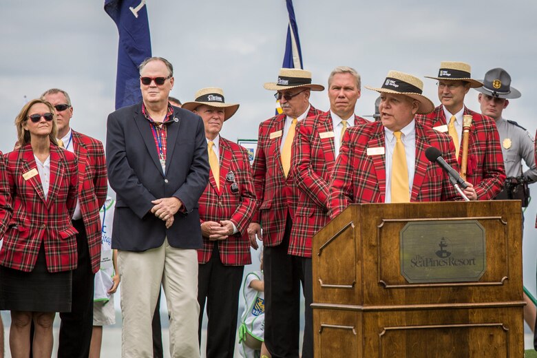 Tournament officials deliver remarks during the 48th Annual RBC Heritage Golf Tournament opening ceremony held at Hilton Head Island April 11. The tournament, April 11-13, is a yearly tradition on Hilton Head bringing together players from around the country.