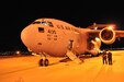 An Air Force Boeing C-17 Globemaster III aircraft sits at the Silas L. Copeland Arrival/Departure Airfield Control Group after transporting a Texas Army National Guard and two Army Reserve units stateside from Romania April 2.