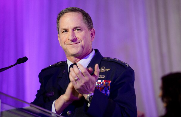 Air Force Vice Chief of Staff Gen. David L. Goldfein speaks at the Military Child of the Year Award gala in Pentagon City, Va., April 14, 2016. The annual event celebrates military children who demonstrate leadership, resilience and strength of character, as well as an ability to thrive when dealing with the challenges inherent in military family life. (U.S. Air Force photo/Scott M. Ash)