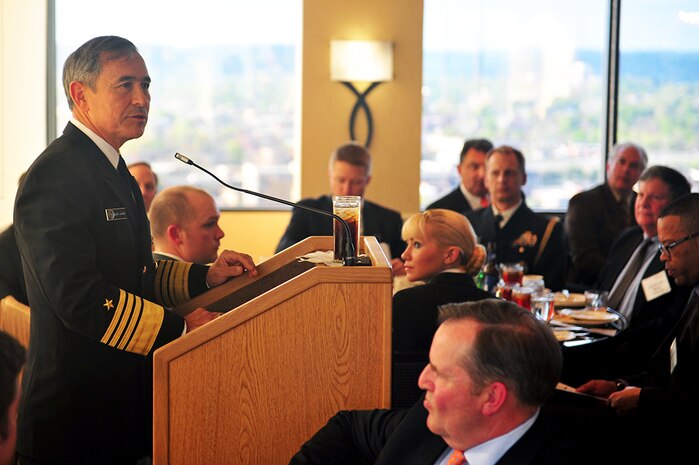018 KNOXVILLE, Tenn. (April 14, 2016) Adm. Harry B. Harris, Jr., Commander, U.S. Pacific Command addresses the University of Tennessee Haslam College of Business Aerospace and Defense Business Institute at a dinner engagement during Knoxville's Navy Week April 14.  The Navy Week program is designed to raise awareness about the Navy in areas across the country that traditionally do not have a naval presence, and to bring America's Navy closer to the people it protects through community relations projects, speaking engagements, science, technology, engineering, mathematics (STEM) demonstrations and media interviews with flag hosts and local areas Sailors. 