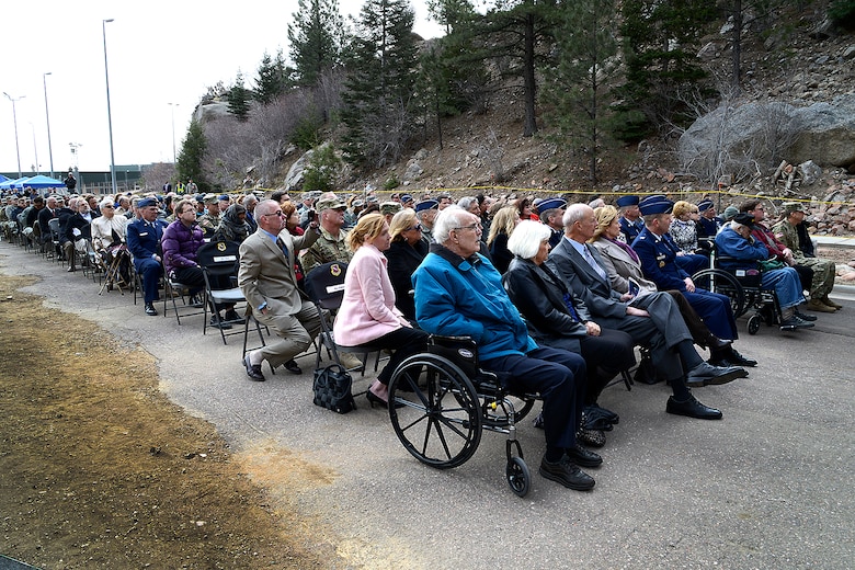 CHEYENNE MOUNTAIN AIR FORCE STATION, Colo. – Members of the community and military attend the 50th Anniversary Rededication Ceremony at Cheyenne Mountain Air Force Station April 15, 2016. After nearly five years of construction, Cheyenne Mountain Air Force Station was declared fully operational April 20, 1966. Cheyenne Mountain AFS is owned by the 21st Space Wing at Peterson Air Force Base, and operated by the 721st Mission Support Group. (U.S. Air Force photograph by Rob L. Bussard)