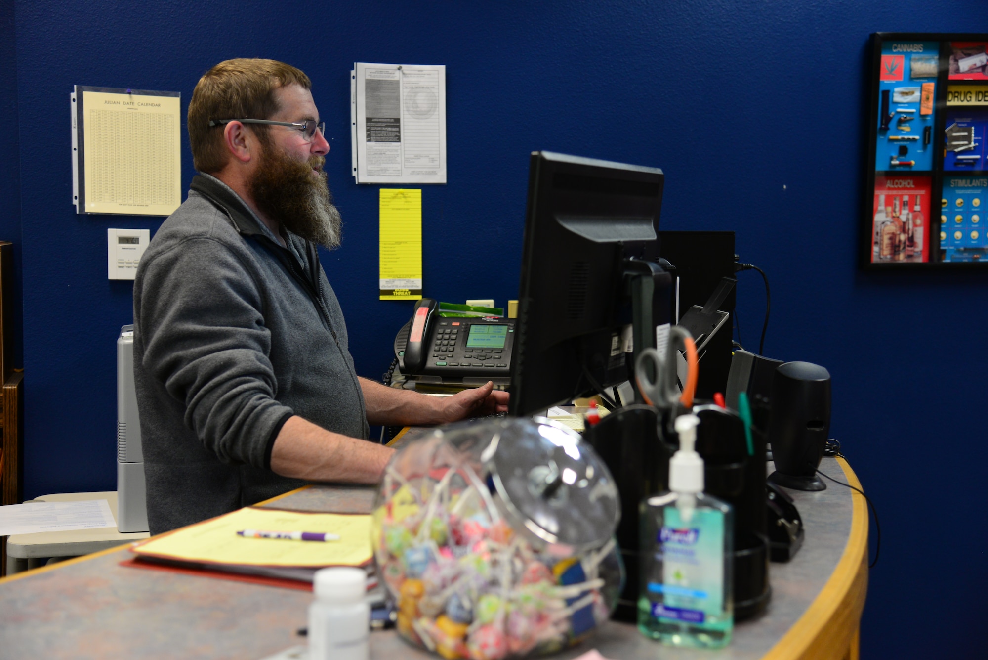 Bob Brewer, 341st Missile Wing drug demand reduction program manager, heads the Drug Demand Reduction Program office at Malmstrom Air Force Base, Mont. Brewer administers approximately 50 to 70 random urinalysis tests per week. (U.S. Air Force photo/Airman 1st Class Magen M. Reeves)