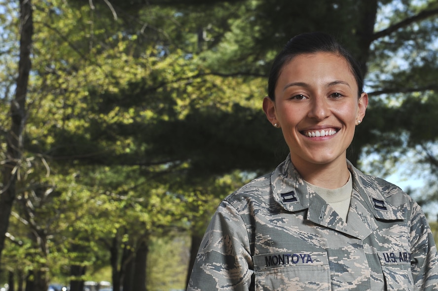 Air Force Capt. Tahina Montoya stands for a photo at Fort George G. Meade, Md..