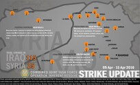 Combined Joint Task Force - Operation Inherent Resolve conducted 140 strikes this week, 115 strikes in Iraq and 25 strikes in Syria from Apr. 9 - Apr. 15, 2016.

- On April 9th near Ar Raqqah, Syria, one strike destroyed two ISIL oil pump jacks. 

- On April 12th near near Mosul, Iraq, two strikes struck two separate ISIL tactical units and destroyed four ISIL assembly areas and an ISIL fighting position. 

- And on April 15th, near Mar’a, Syria, three strikes struck three separate ISIL tactical units and destroyed two ISIL fighting positions. 
