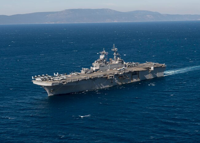 (Oct. 26, 2015) The amphibious assault ship USS Kearsarge (LHD 3) is underway participating in Egemen 2015, Oct. 26, 2015. Egemen is a Turkish-led and hosted amphibious exercise designed to increase tactical proficiencies and interoperability among participants. Kearsarge, deployed as part of the Kearsarge Amphibious Ready Group, is conducting naval operations in the U.S. 6th Fleet area of operations in support of U.S. national security interests in Europe.