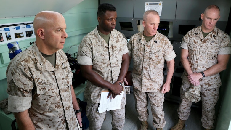 U.S. Marine Lt. Gen. David A. Berger and other high-level unit leaders receive a capabilities demonstration on 3-D printing technology at Marine Corps Base Camp Pendleton, California, April 6, 2016. Berger is the commanding general of I Marine Expeditionary Force. Marines with 1st Maintenance Battalion, Combat Logistics Regiment 15, 1st Marine Logistics Group, demonstrated the potential of 3-D printing capabilities to the commanders of I MEF and 1st MLG. Still in the testing phase, the battalion has already discovered endless possibilities as to how they can integrate the technology into their mission. 