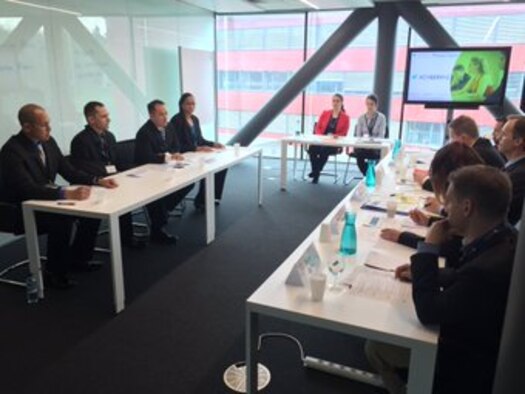 A team of Air Command and Staff College students that included two Air Force reservists participate in the semifinal round of the Atlantic Council Cyber 9/12 Student Challenge competition in Geneva, Switzerland. (Courtesy photo)
