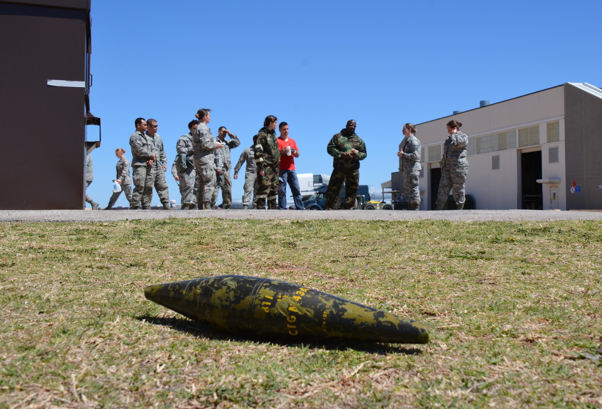 Members of the 507th Air Refueling Wing review their Airman's Manual to identify an unidentified explosive ordnance during a Ability to Survive and Operate course, April 3, 2016 at Tinker Air Force Base. The 507th ARW held the ATSO course as part of the Super Unit Training Assembly which was held April 2-5.   The extended training allowed all Reservists to complete annual training during one UTA weekend.  (U.S. Air Force photo/Maj. Jon Quinlan)