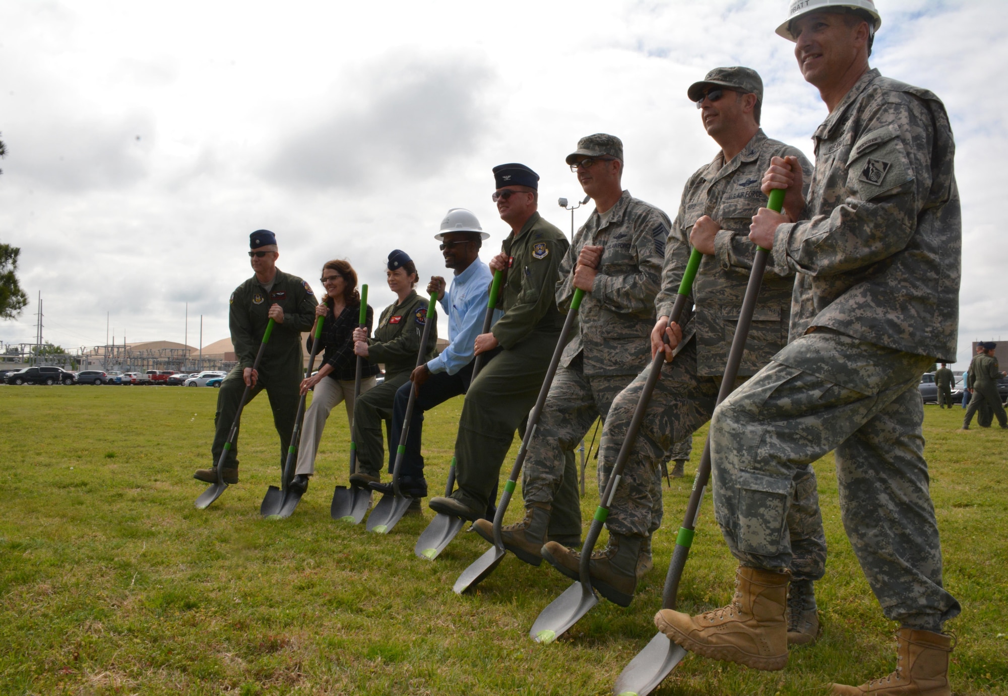 Officials from the 513th Air Control Group, Tinker Air Force Base, Air Force Reserve, Fortis Networks, Inc. and the U.S. Army Corps of Engineers gathered to break ground on the new operations facility April 14 during a ceremony in the field east of the 72nd Air Base Wing Headquarters, Bldg. 460. The 32,000 sq. ft. facility will allow the currently physically separated units to have a consolidated Air Control Group Headquarters, Operations Support Flight and Airborne Air Control Squadron facility.  The building is scheduled to be completed by January 2018. (U.S. Air Force photo/Maj. Jon Quinlan)