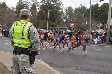 Nearly 500 Massachusetts National Guard members, shown here in 2015,  were activated to augment local authorities in providing public safety missions during the 2016 Boston Marathon, April 18, 2015. 