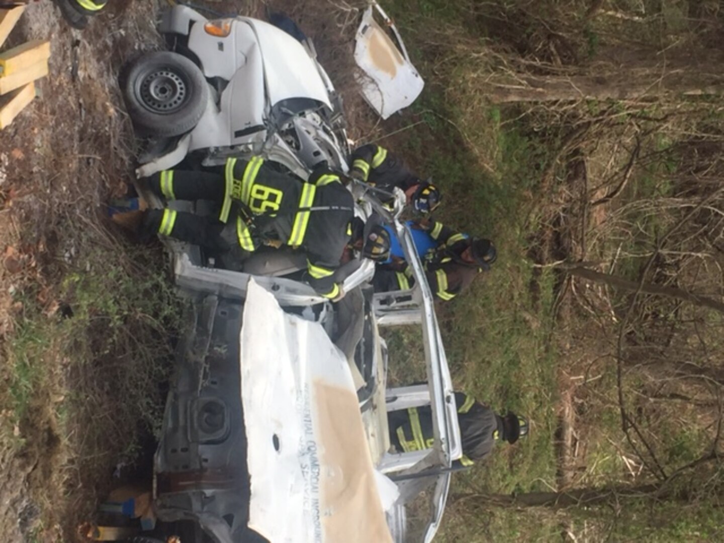 Firefighters from DLA Installation Support at Susquehanna, Pa., Fire and Emergency Services practice a vehicle rescue during a training event.