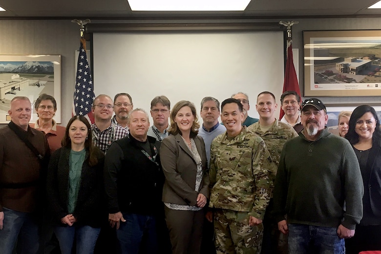 U.S. Army Corps of Engineers South Pacific Division commander, Brig. Gen. Mark Toy and Sacramento District staff from the Bountiful Regulatory Office pose for a photo during a three-day tour March 29-31, 2016, of project sites throughout the states of Utah and Colorado. Toy was briefed on regulatory projects including the Narrows Dam, which may require mitigation for more than 70 acres of wetlands and the West Davis Corridor, a 20-mile-long highway located in the Great Salt Lake area. (U.S. Army photo / Released)