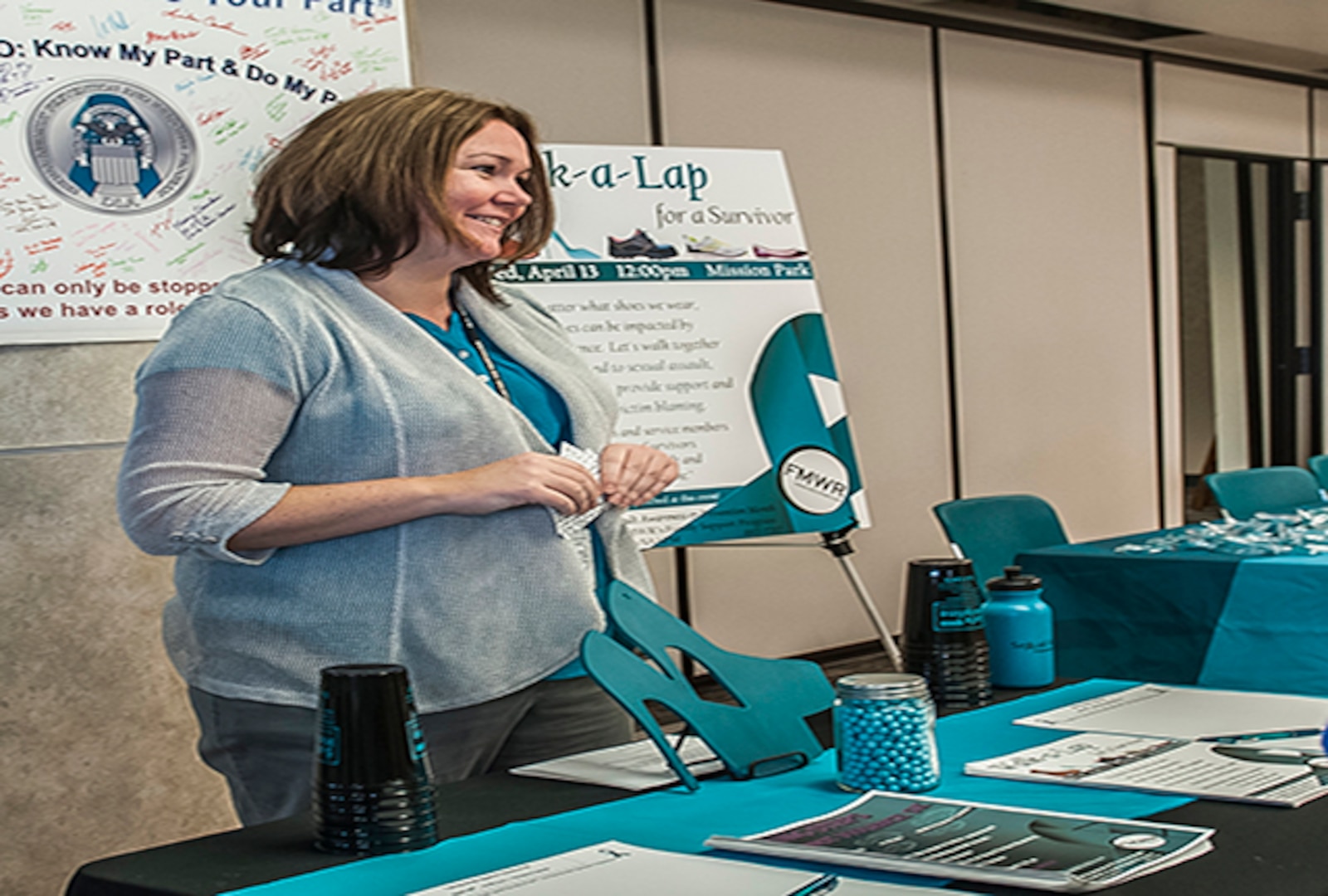 COLUMBUS, Ohio (April 6, 2016) Family advocacy program manager and sexual assault response coordinator Shari Murnahan helped organize an information fair as part of Sexual Assault Awareness and Prevention Month at Defense Supply Center Columbus. The fair highlighted a variety of events taking place throughout the month of April.
