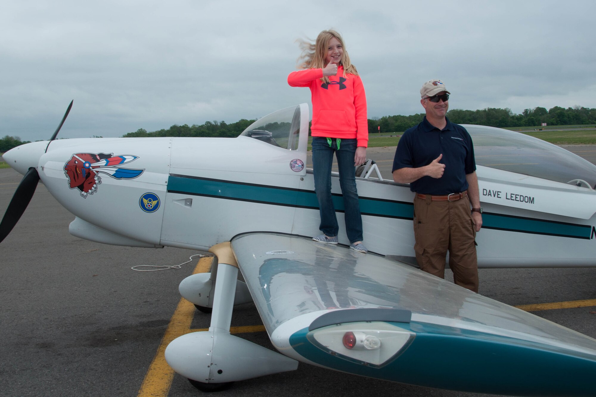 A future aviator gives a thumbs up before climbing into Retired Col. David Leedom’s aircraft for an incentive ride during the Young Eagles’ day at the Shreveport Downtown Airport in Louisiana, on April 16, 2016. The Young Eagles program is a national program that was launched in 1992 to give young people, ages 8-17, an opportunity to fly in a general aviation airplane. The youngsters learn about flight planning, flight safety and the basics of flying a general aviation aircraft. (U.S. Air Force photo by Master Sgt. Laura Siebert/Released)