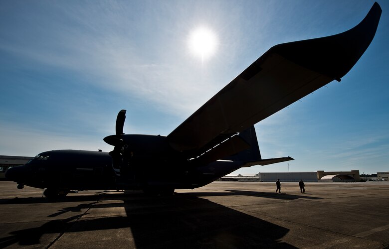 Preflight checks are underway on a modified MC-130J at Eglin Air Force Base, Fla. The test aircraft has been fitted with vertical fins on each wing, called winglets.  The 413th Flight Test Squadron aircrew and engineers tested the modified aircraft over eight flights.  The goal of the tests was to collect data on possible fuel efficiency improvements and performance with the winglets and lift distribution control system installed.  (U.S. Air Force photo/Samuel King Jr.)