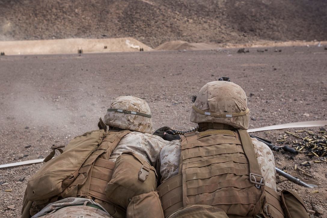 U.S. Marines with the 13th Marine Expeditionary Unit conducts a live-fire range with various weapon systems in Djibouti , Africa, Apr. 11, 2016. The 13th MEU is conducting sustainment training to maintain proficiency and combat readiness as part of the Boxer Amphibious Ready Group on a scheduled deployment to the Western Pacific area of responsibility. (U.S. Marine Corps photo by Cpl. Alvin Pujols/RELEASED)