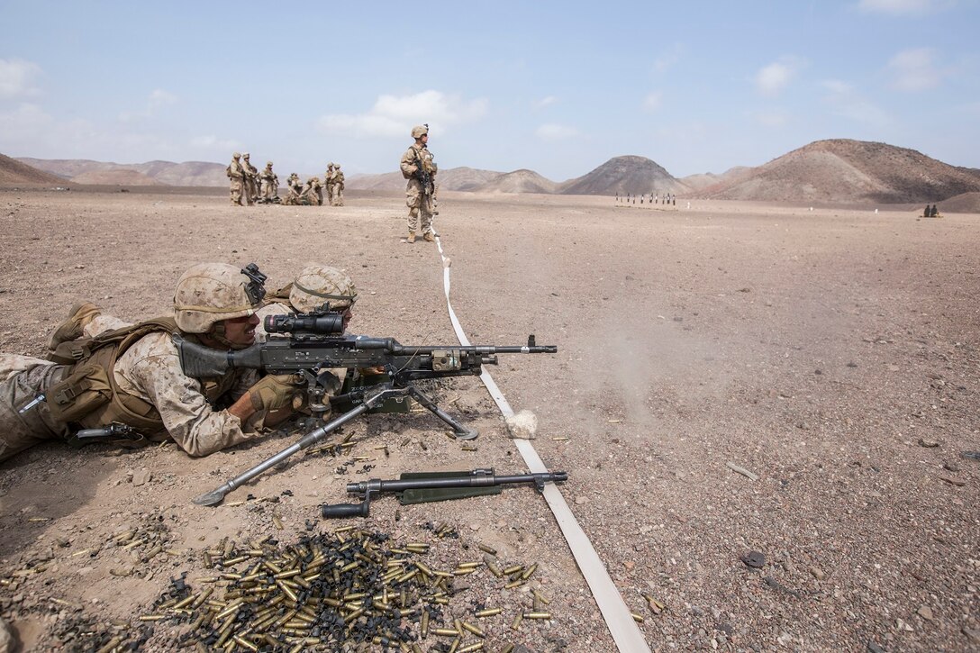 U.S. Marines with the 13th Marine Expeditionary Unit conducts a live-fire range with various weapon systems in Djibouti , Africa, Apr. 11, 2016. The 13th MEU is conducting sustainment training to maintain proficiency and combat readiness as part of the Boxer Amphibious Ready Group on a scheduled deployment to the Western Pacific area of responsibility. (U.S. Marine Corps photo by Cpl. Alvin Pujols/RELEASED)