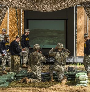 First Lieutenant (USA) Timothy Nelson and Captain (USA) Mark Gaudet of the 1st Infantry Division, perform orienteering in the 33rd annual David E. Grange, Jr. Best Rangers Competition (BRC) 2016 in Fort Benning, Georgia (USA), on April 16, 2016.

Photo: Cpl Alana Morin, Canadian Forces Joint Imagery Centre
RE16-2016-0004-01