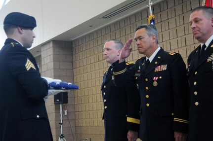 MARYSVILLE, Wash.-The careers of five Army officers and an Army civilian were honored on April 17th during a formal retirement ceremony held at the Armed Forces Reserve Center in Marysville.
The ceremony commemorated over 120 combined years of service to the nation. The Commanding General of the 364th Sustainment Command (Expeditionary), Brig. Gen. Gregory Moser presided over the event and presented awards to the honorees.

Brig. Gen. Mosser addressed the retirees and over 100 soldiers and family members in attendance. Highlighting the significant contributions of the retirees, he offered his personal thanks for their service as well as the thanks of the Army and the nation. "At a time of their transition from the military to a retired state, how appropriate it is to give them that honor", he said.

The honorees included Col. Dwight Ortiz, Col. Daniel DeHaan, Lt. Col. Derek Bonaldo, Lt. Col. Harry Matsumoto, Lt. Col. Kelly Shirley, and Mr. Scott McKean. Bonaldo, Matsumoto, and Shirley were awarded the Army Meritorious Service Medal. DeHaan was awarded the Legion of Merit and McKean the Superior Civilian Service Award. In addition, each was presented a Certificate of Retirement and a U.S. flag and pin. Family members of the retirees were honored for their years of selfless sacrifice and support of their service member. 
Each retiree gave remarks during the ceremony, looking back on years of service and taking the opportunity to thank coworkers and family members for their support. Remarking on his career, Col. Ortiz stated: “I will miss the Army because it has been a part of me for so long, but I know what I will truly miss is the camaraderie that comes with it.”