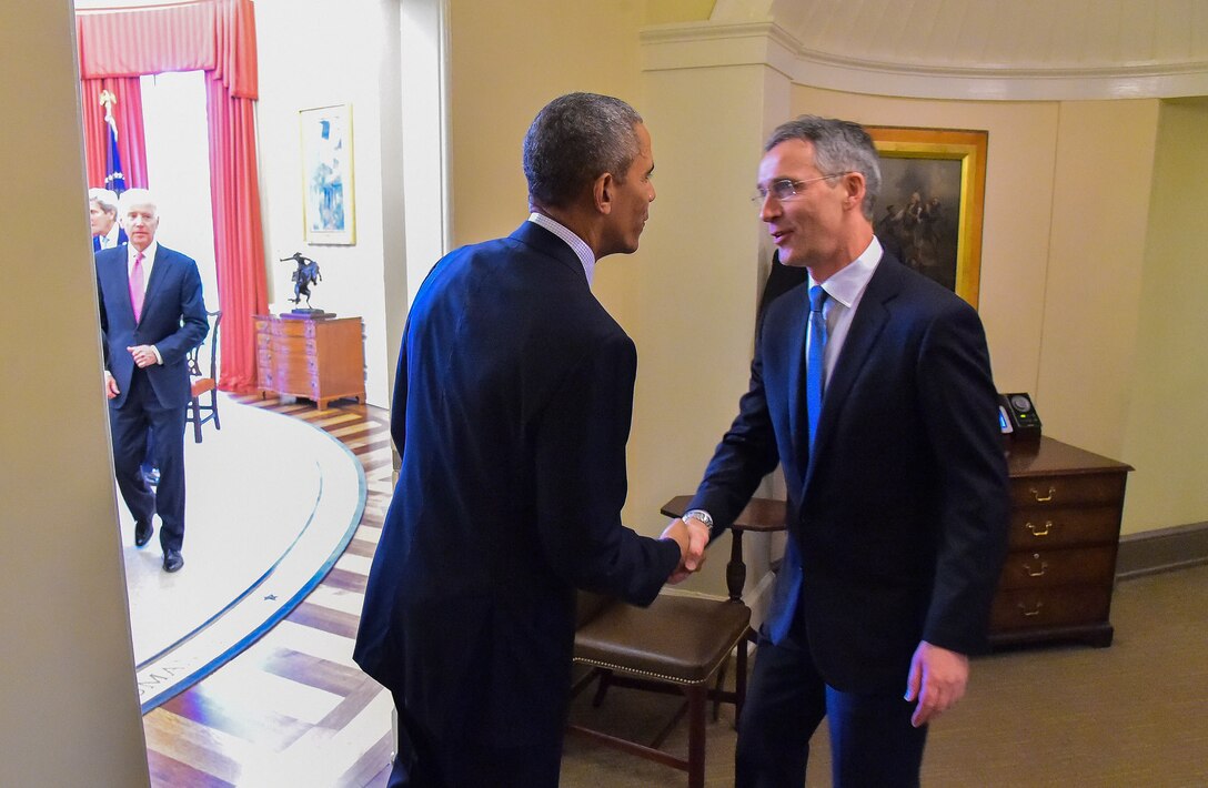 President Barack Obama and NATO Secretary General Jens Stoltenberg attend a bilateral meeting at the White House, April 4, 2016. NATO photo