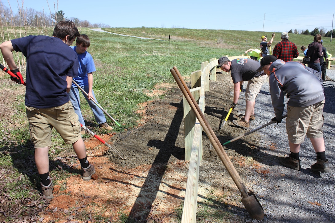 More than three hundred volunteers participated in the 35th annual Take Pride in Blue Marsh Day on April 16, 2016.  Volunteers work on a variety of projects, including litter clean-up, nature trail maintenance, guiderail construction, bridge construction and tree planting.