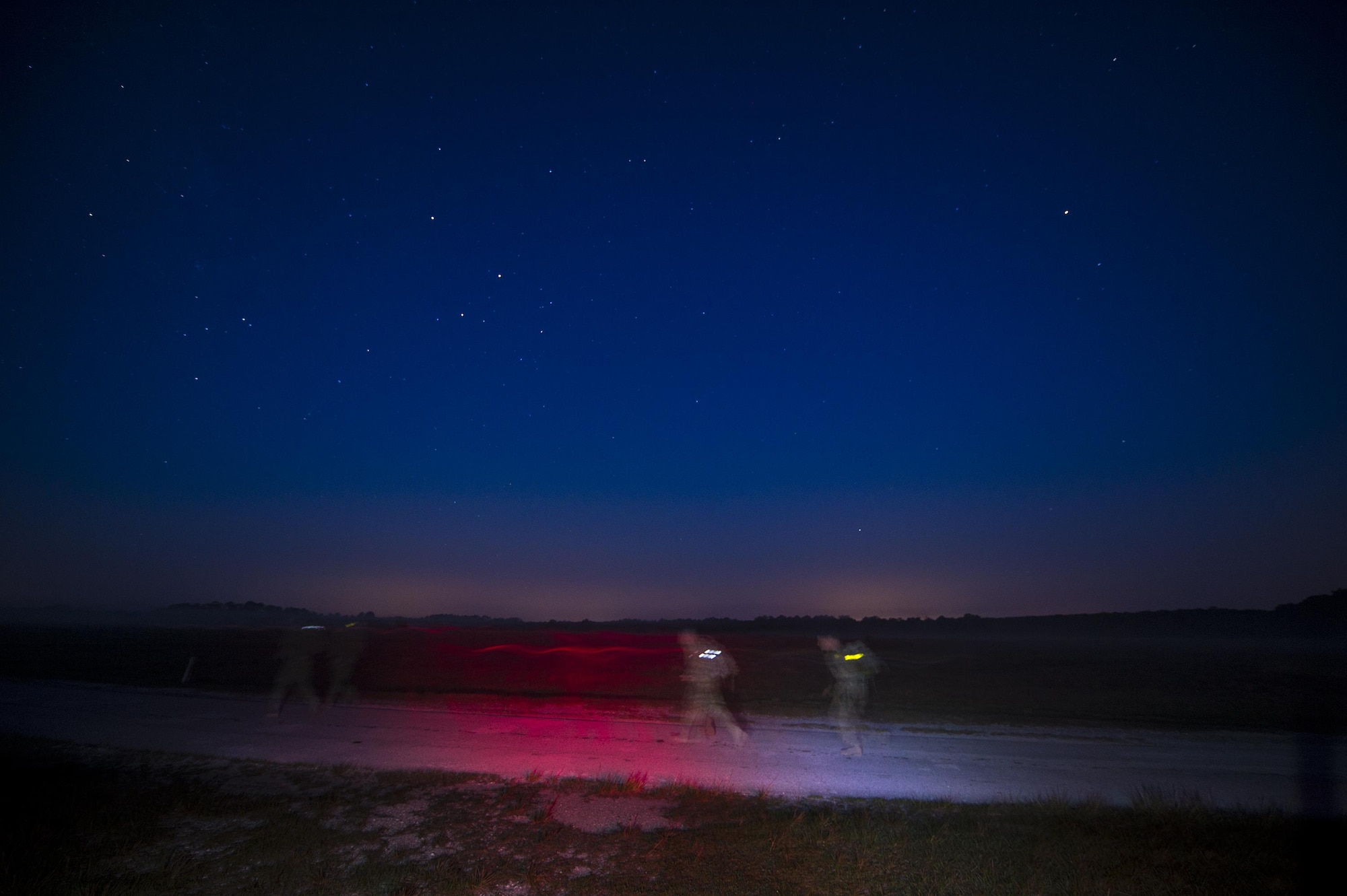 U.S. Air Force Airmen from the 93d Air Ground Operations Wing ruck-march during Spartan Warrior week, April 13, 2016, at Avon Park Air Force Range, Fla. Spartan Warrior is an annual combat readiness exercise hosted by the 93d AGOW which brings together battlefield Airmen from 20 geographically separated units. (U.S. Air Force photo by Senior Airman Ryan Callaghan/Released)
