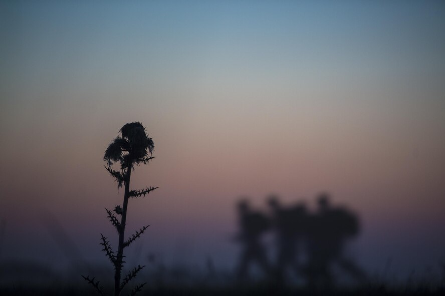 U.S. Air Force Airmen from the 93d Air Ground Operations Wing ruck-march during Spartan Warrior week, April 13, 2016, at Avon Park Air Force Range, Fla. Spartan Warrior is an annual combat readiness exercise hosted by the 93d AGOW which brings together battlefield Airmen from 20 geographically separated units (U.S. Air Force photo by Senior Airman Ryan Callaghan/Released)
