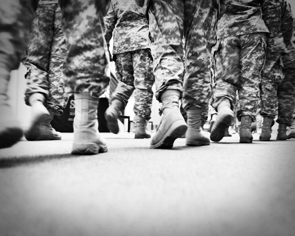 Junior enlisted soldiers from the command conduct drill and ceremony during the battle assembly weekend at the command headquarters. Many of these young soldiers are preparing to depart to Basic Leader Course, the next step in their career to becoming a Sergeant. 
(Photo by Sgt. Aaron Berogan)