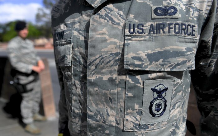 Senior Airman Anthony Flynn, 99th Security Forces Squadron security forces leader, is one of many airmen that helped the 99th SFS win the 2015 Outstanding Active Duty Large Security Forces Unit Award at Nellis Air Force Base, Nev., April 11, 2016.   Recognizing the 99th SFS, this award showcases the squadrons numerous contributions to protecting, defending, and fighting at Nellis AFB in 2015. (U.S. Air Force photo by Airman 1st Class Kevin Tanenbaum)