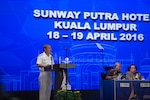 KUALA LUMPUR, Malaysia (April 19, 2016) Commander of U.S. Pacific Command, Adm. Harry B. Harris Jr. delivers remarks during Putrajaya Forum 2016. Putrajaya Forum is organized by the Malaysian Institute of Defence and Security, and brings together senior leaders and professionals of academic to discuss defense and security issues in the Indo-Asia-Pacific. 