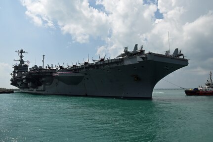 SINGAPORE (April 19, 2016) - The aircraft carrier USS John C. Stennis (CVN-74) arrives at Changi Naval Base for a regularly scheduled port visit. During the visit, Stennis personnel will visit and engage with the Republic of Singapore Navy and conduct cultural exchanges with the people of Singapore. 