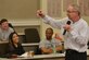 U.S. Army Chaplain (Lt. Col.) James King, the deputy garrison chaplain for Fort Eustis, Va., and an Armed Service Arts Partnership (ASAP) student, practices his comedy routine during an ASAP comedy boot camp class at the College of William and Mary in Williamsburg, Va., April 9, 2016. King is transitioning out of the Army and taking the class as a means to deal with stressors. (U.S. Air Force photo by Staff Sgt. Natasha Stannard)