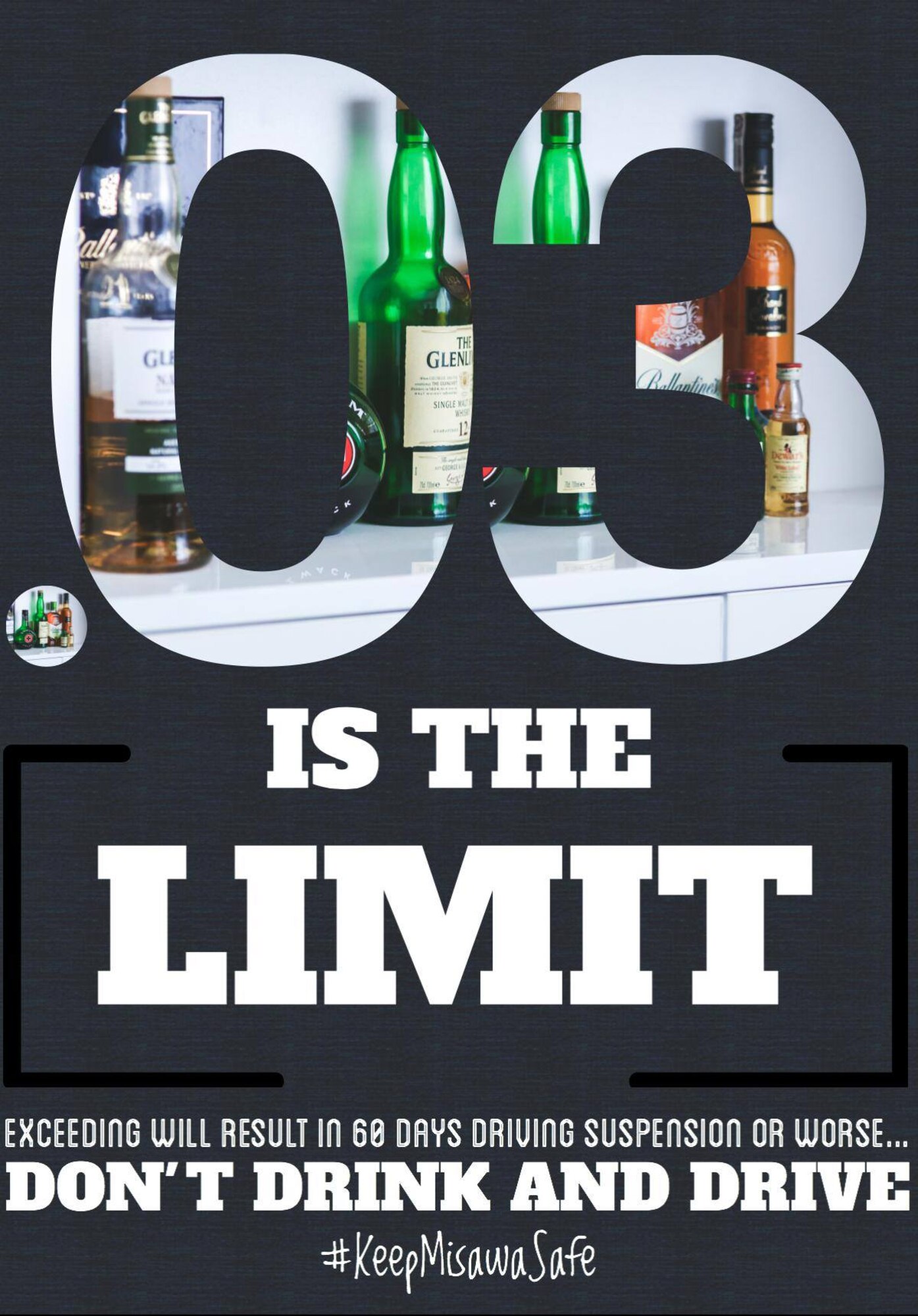 Photos representing the legal limit for alcohol blood content are shown in prominent locations at Misawa Air Base, Japan. During the month of April, the 35th Medical Group’s mental health flight hosts events promoting responsible drinking and overall health education. (Photo illustration by Misawa Air Base)