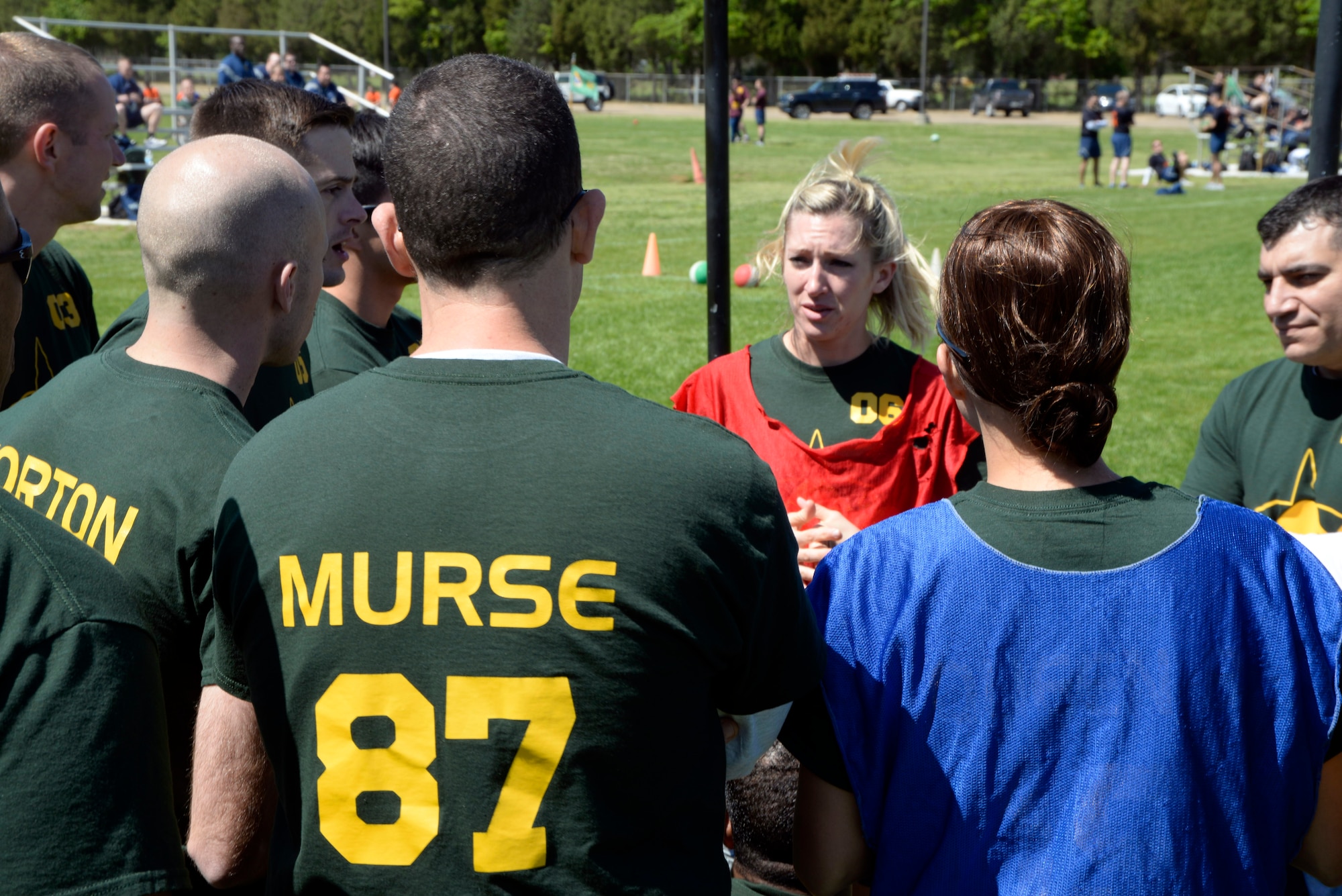 Students attending Squadron Officer School on Maxwell Air Force Base, Ala., discuss strategy during a functional leadership exercise, or FLEX game, March 21, 2016. FLEX is a hands-on approach to planning and executing doctrinal concepts preparing them for future wartime situations. (U.S. Air Force photo/Senior Airman Tammie Ramsouer)