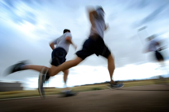 Airmen with the 50th Space Wing participate in the Warfit Run at Schriever Air Force Base, Colorado, Wednesday, April 13, 2016. Participants are given the opportunity to run either 2.5 or 3.5 miles. (U.S Air Force photo/Dennis Rogers)