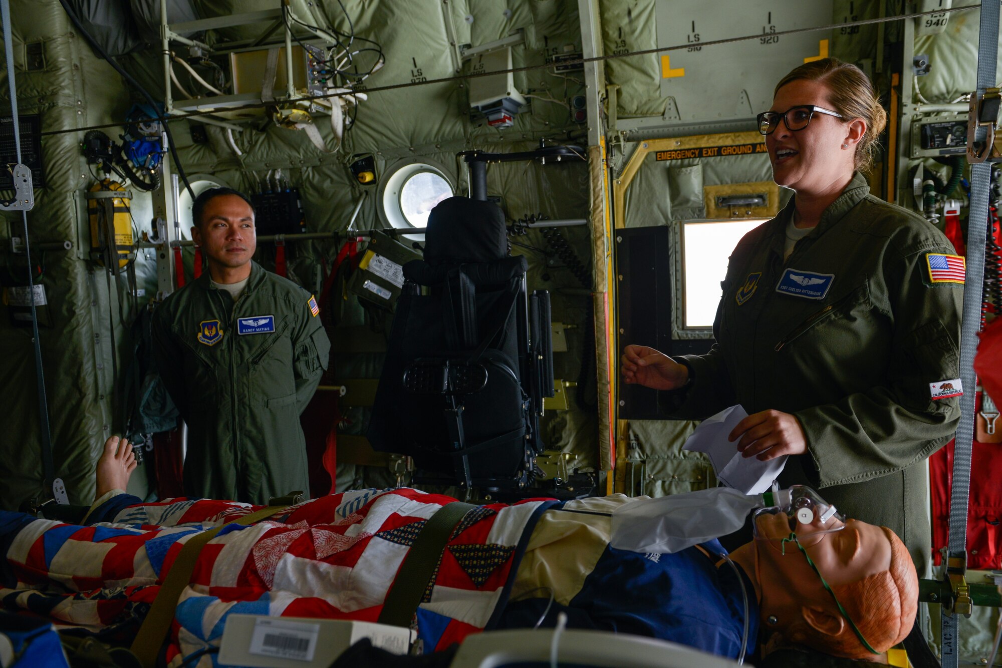 Staff Sgt. Chelsea Rittenhouse, 86th Aeromedical Evacuation Squadron aeromedical evacuation technician, explains the capabilities of the 86th AES during an Air Force Chief of Staff Civic Leaders Program tour April 18, 2016 at Ramstein Air Base, Germany. Airmen assigned to the 86th Airlift Wing and 435th Air Ground Operations Wing hosted the event to demonstrate and illustrate the importance of their unit’s efforts toward the AF mission. The Air Force CSAF Civic Leader’s mission is a liaison program for military members to relay information back to the American public in support of the Air Force. (U.S. Air Force photo/Senior Airman Nicole Keim)