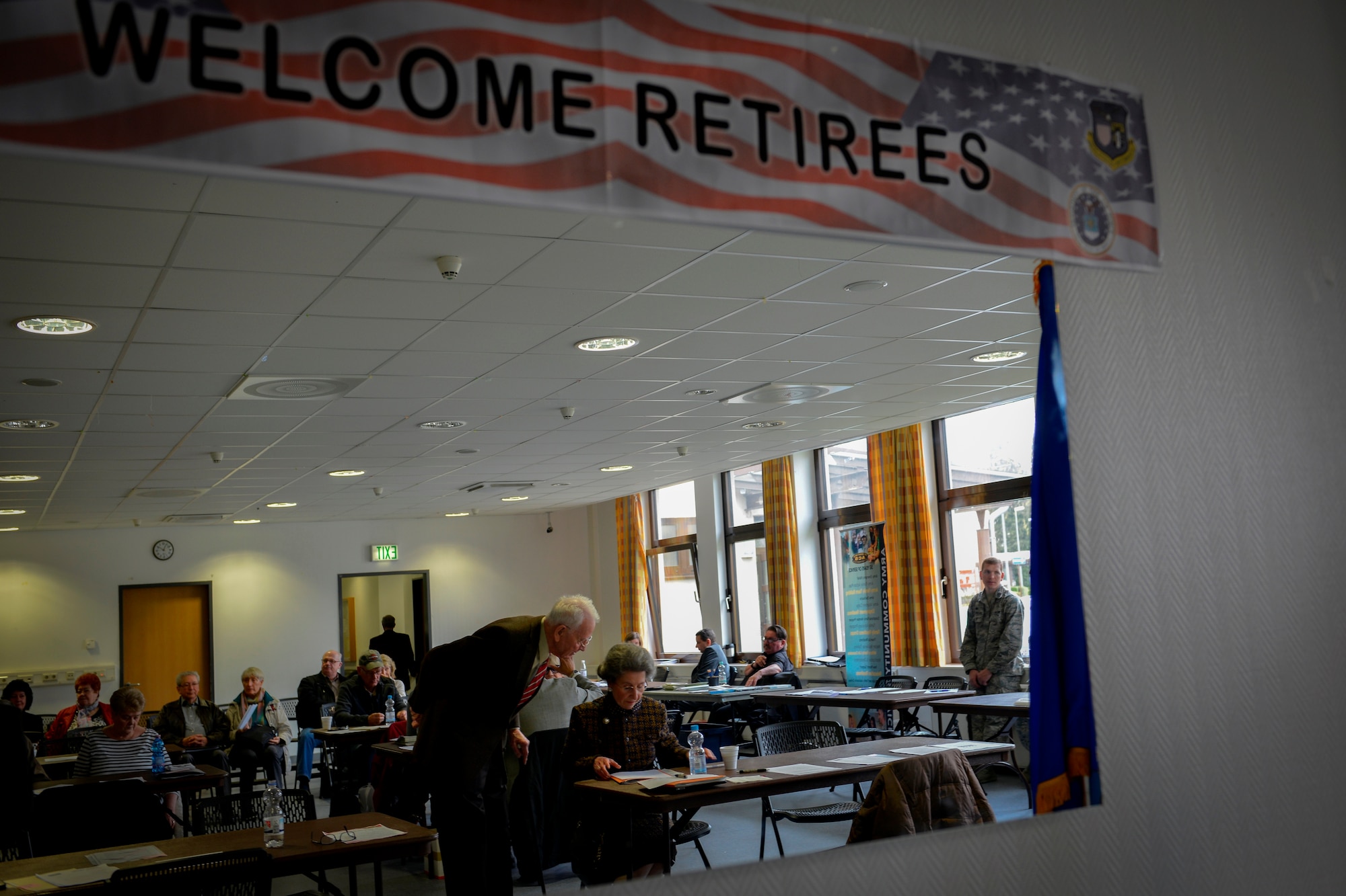 Couples put together a benefits package during the Surviving Spouses workshop Aril 16, 2016, at Ramstein Air Base, Germany.  To alleviate some of the stress of losing a loved one, The Kaiserslautern Military Community Retiree Counsel hosted the first workshop to educate retired military members and their spouses about the correct paperwork needed to receive entitlements and benefits. (U.S. Air Force photo/Senior Airman Nicole Keim)